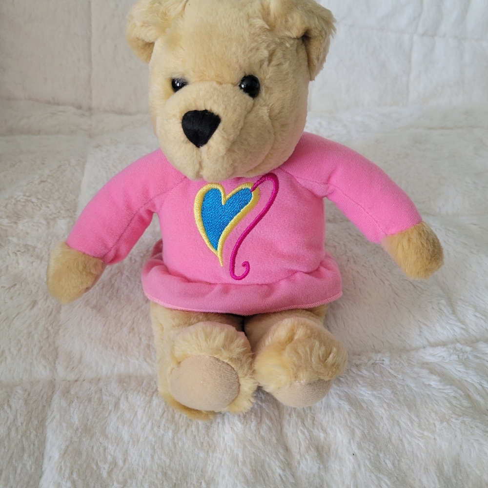 Hallmark with pink outfit blue heart in front 9' light brown teddy bear plush